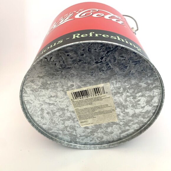 Coca Cola Metal Ice Bucket w/Handle Delicious Refreshing 7" Tall 7" Diameter Vtg - Picture 8 of 10